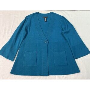 Apostrophe Teal Button Front Cardigan Sweater with Pockets Size Large